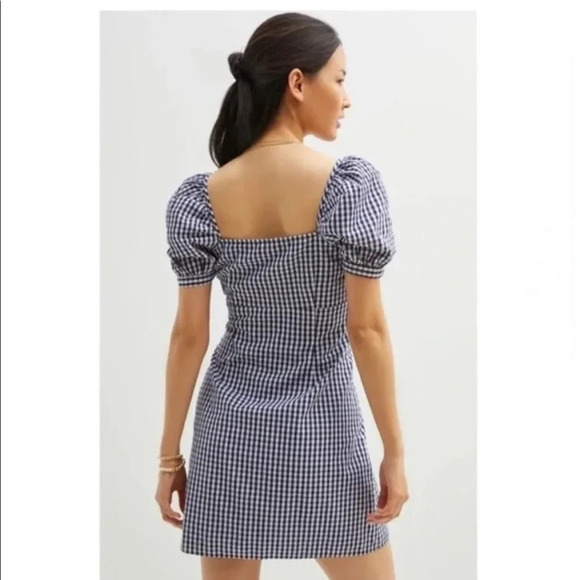 Anthropologie Forever that Girl Blue Plaid Gingham Puff Sleeve Mini Dres… - Picture 2 of 9